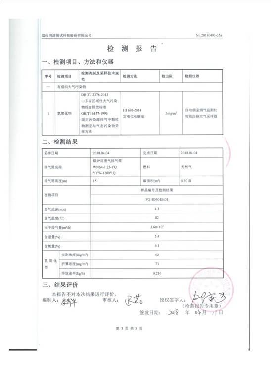 煙臺豐魯精細化工有限責任公司廢水氣體監(jiān)測報告